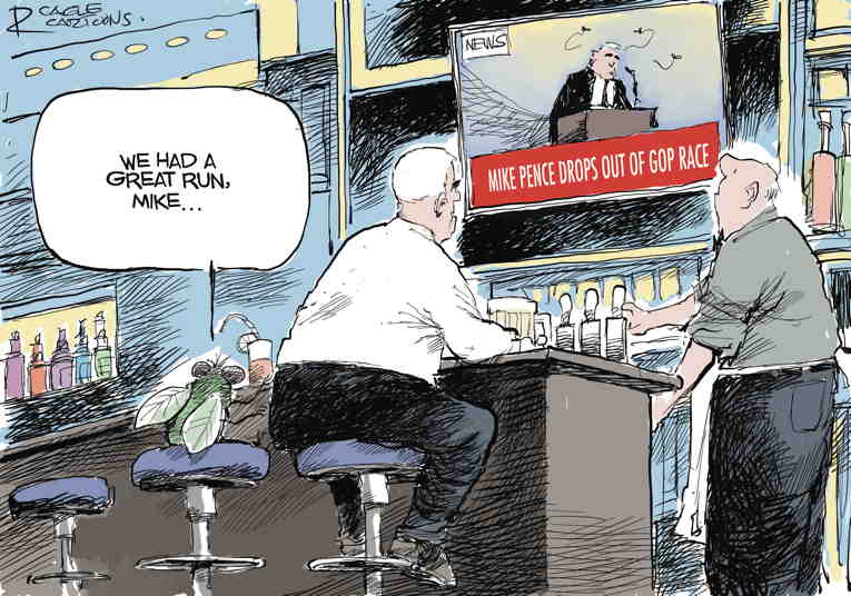 Political/Editorial Cartoon by Rivers, Cagle Cartoons on Pence Drops Out