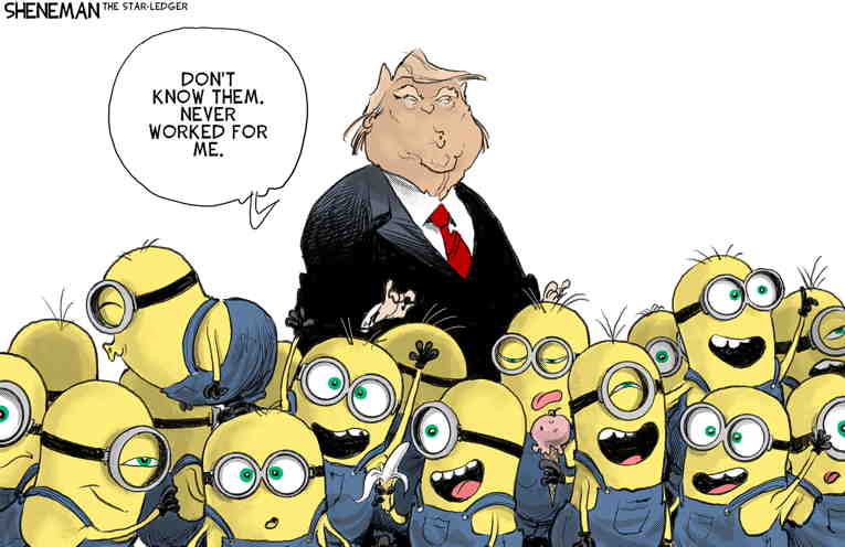 Political/Editorial Cartoon by Drew Sheneman, Newark Star Ledger on Trump’s Legal Woes Mount