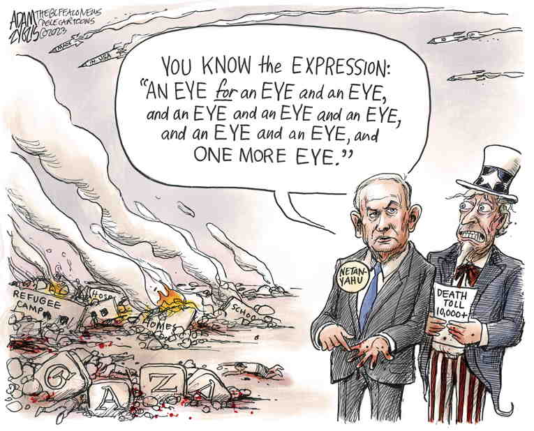 Political/Editorial Cartoon by Adam Zyglis, The Buffalo News on Bombing Kills 10,000 in Gaza