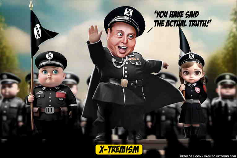 Political/Editorial Cartoon by Bart van Leeuwen, PoliticalCartoons.com on Elon Musk Goes Deeper