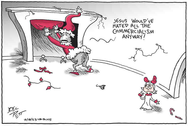 Political/Editorial Cartoon by David Horsey on Christmas to Arrive Shortly