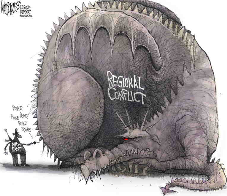 Political/Editorial Cartoon by Matt Davies, Journal News on 23,000 Civilians Dead in Gaza