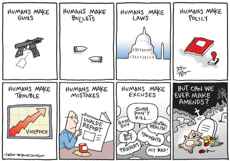 Political/Editorial Cartoon by Joel Pett, Lexington Herald-Leader, CWS/CartoonArts Intl. on Mass Shooting Report Issued