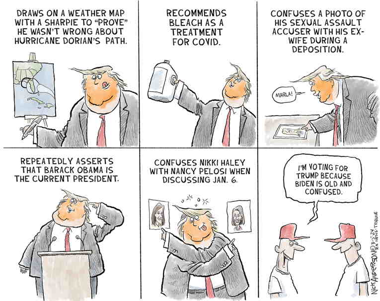 Political/Editorial Cartoon by Nick Anderson, Houston Chronicle on Trump Fails to Post Bond