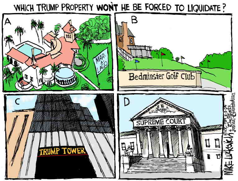 Political/Editorial Cartoon by Mike Luckovich, Atlanta Journal-Constitution on Trump Fails to Post Bond