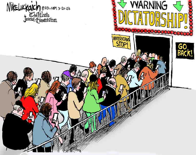 Political/Editorial Cartoon by Mike Luckovich, Atlanta Journal-Constitution on Trump Steps Up Campaign