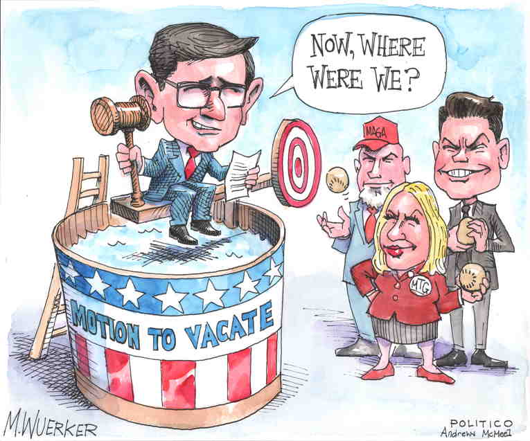 Political/Editorial Cartoon by on Greene Threatens Johnson