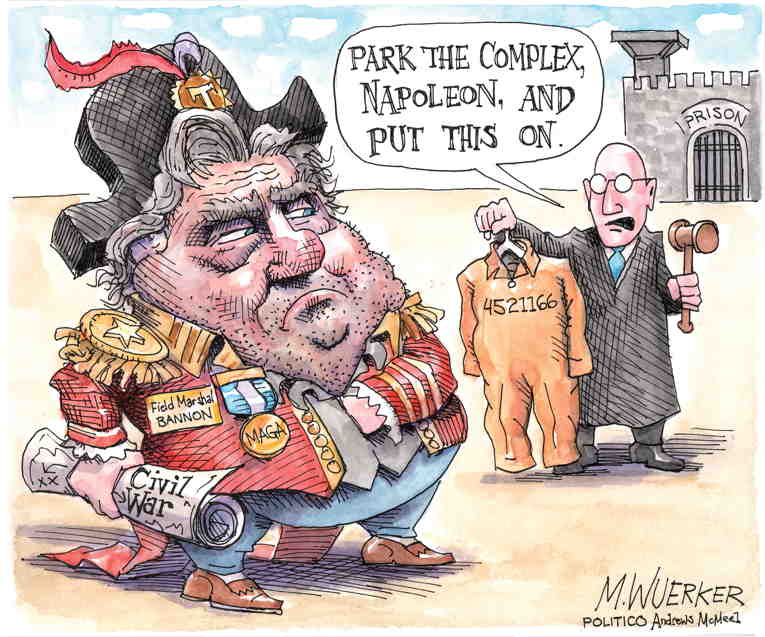 Political/Editorial Cartoon by Matt Wuerker, Politico on Bannon Ordered to Prison