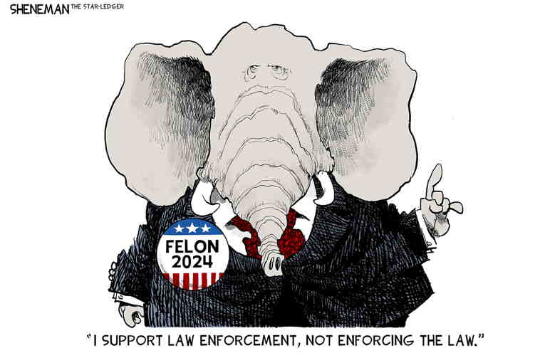 Political/Editorial Cartoon by Drew Sheneman, Newark Star Ledger on GOP Leaders Kiss the Ring
