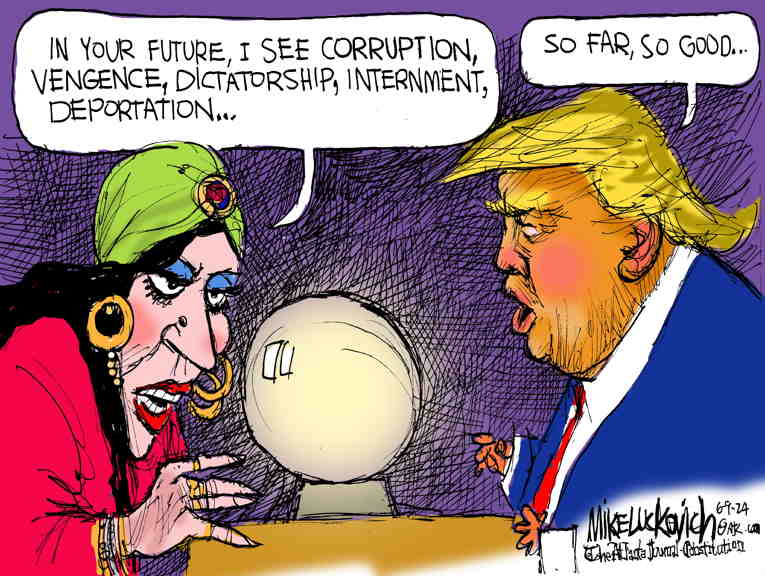 Political/Editorial Cartoon by Mike Luckovich, Atlanta Journal-Constitution on Trump Campaign Unlike 2020’s