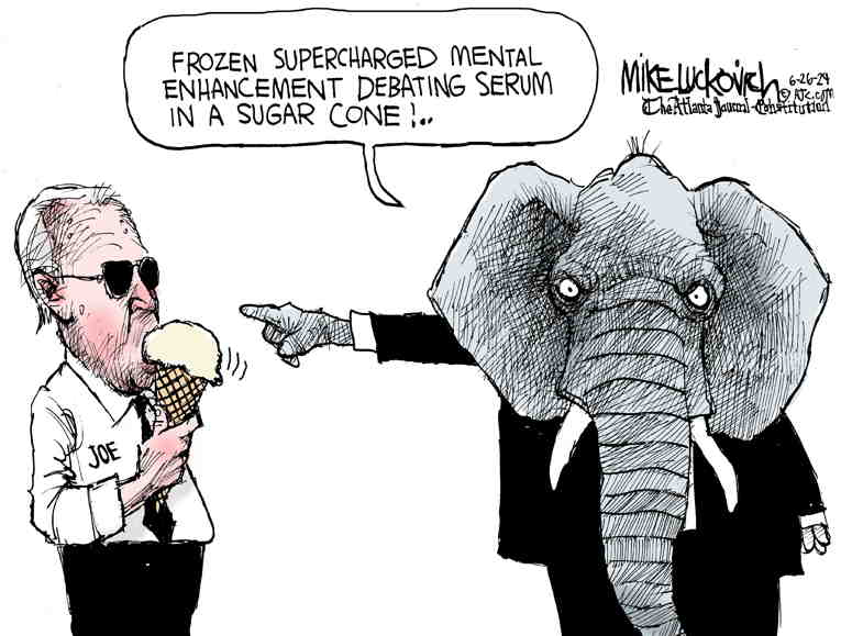 Political/Editorial Cartoon by Mike Luckovich, Atlanta Journal-Constitution on Debate Preparations Conclude