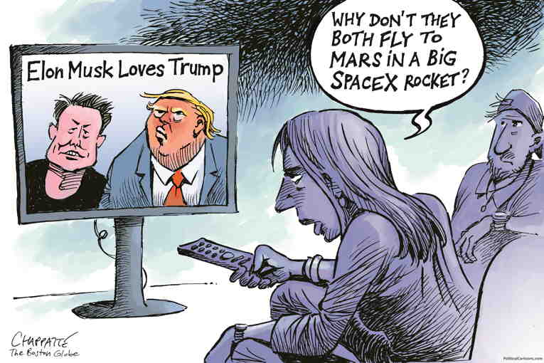 Political/Editorial Cartoon by Patrick Chappatte, International Herald Tribune on Elon Goes Full MAGA