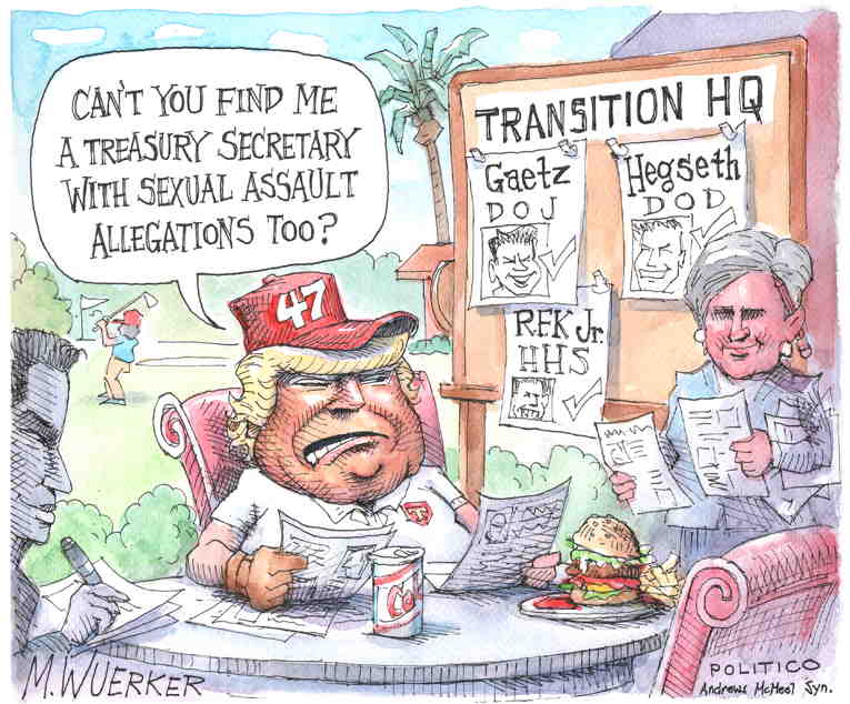 Political/Editorial Cartoon by Matt Wuerker, Politico on Cabinet Picks Surprise Some