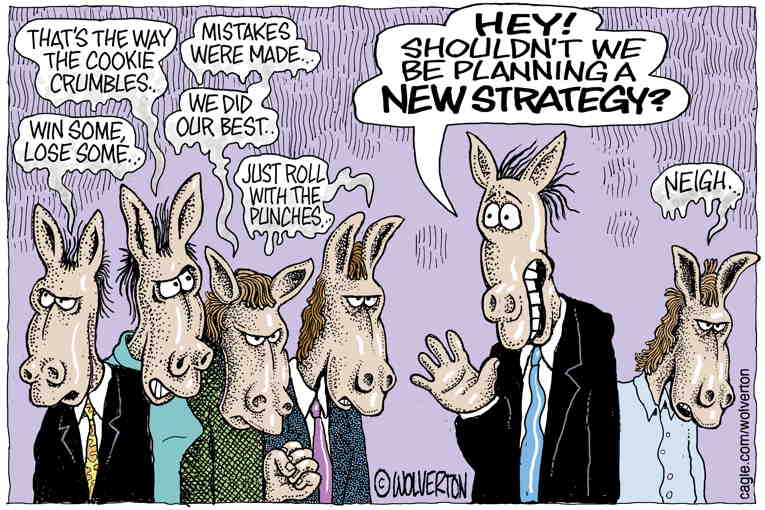 Political/Editorial Cartoon by Monte Wolverton, Cagle Cartoons on Democrats Depressed