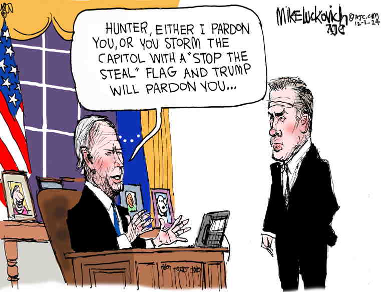 Political/Editorial Cartoon by Mike Luckovich, Atlanta Journal-Constitution on Biden Pardons Biden