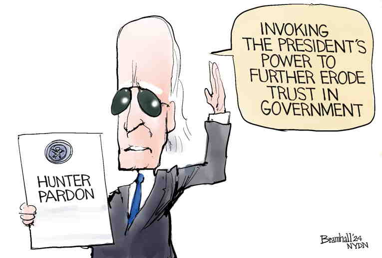 Political/Editorial Cartoon by Bill Bramhall, New York Daily News on Biden Pardons Biden