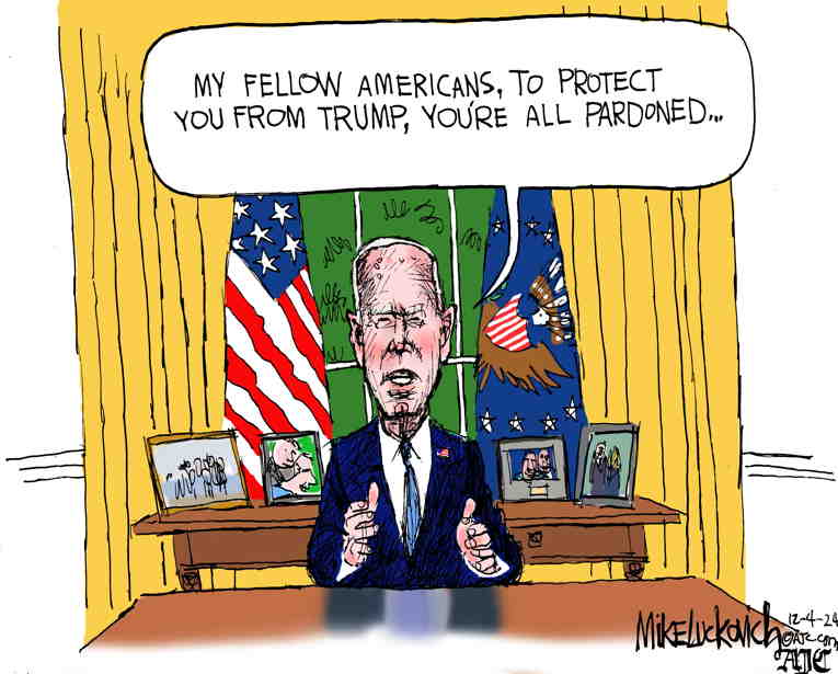 Political/Editorial Cartoon by Mike Luckovich, Atlanta Journal-Constitution on Biden Pardons Biden