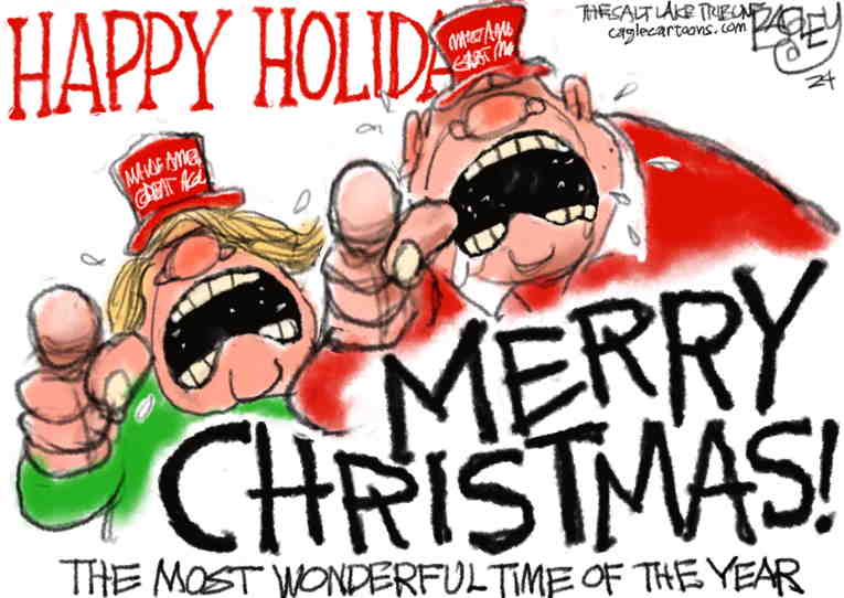 Political/Editorial Cartoon by Pat Bagley, Salt Lake Tribune on Holiday Season Arrives