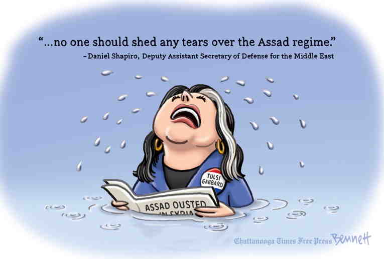 Political/Editorial Cartoon by Clay Bennett, Chattanooga Times Free Press on Assad Overthrown