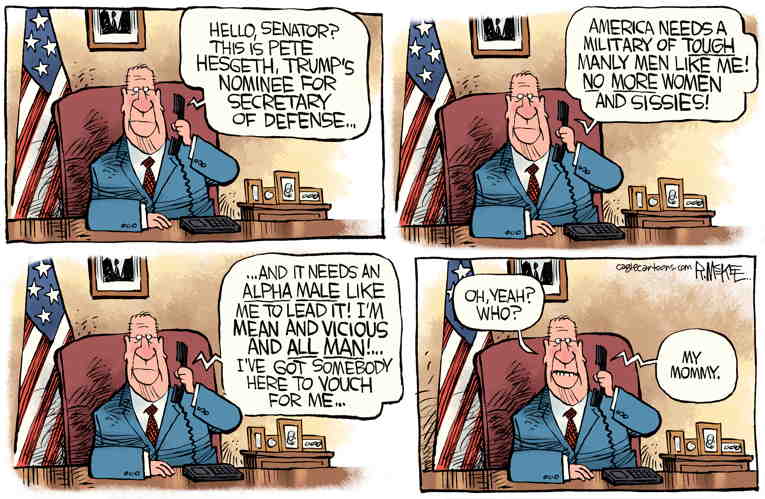 Political/Editorial Cartoon by Rick McKee, The Augusta Chronicle on Hegseth Under Fire