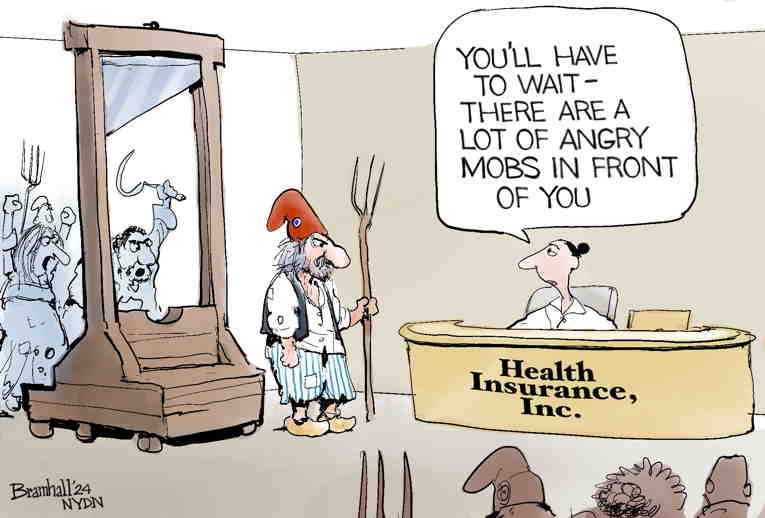 Political/Editorial Cartoon by Bill Bramhall, New York Daily News on Health Executive Murdered