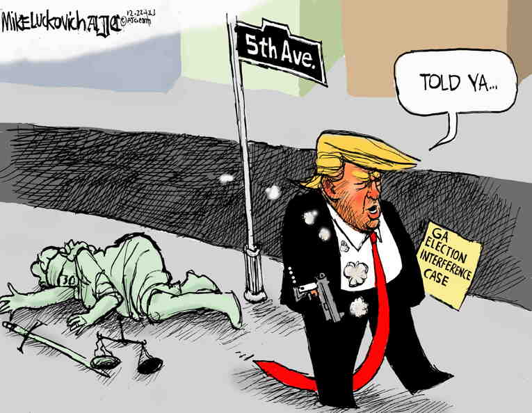 Political/Editorial Cartoon by Mike Luckovich, Atlanta Journal-Constitution on Trump Basks in Victory