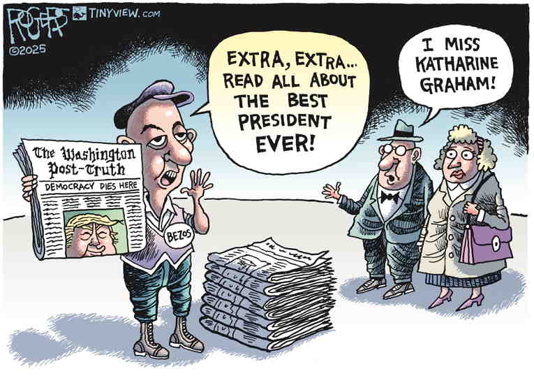 Political/Editorial Cartoon by Rob Rogers on Bezos Kisses Ring Again