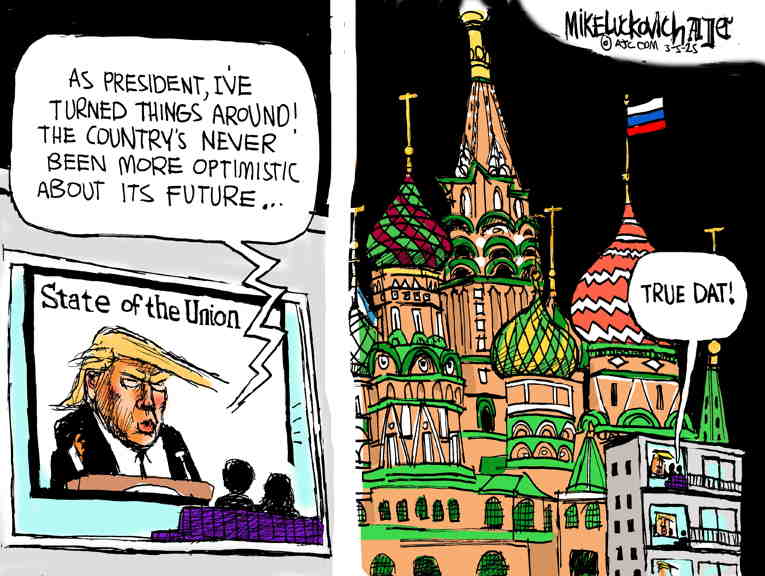 Political/Editorial Cartoon by Mike Luckovich, Atlanta Journal-Constitution on Trump Lies for 90 Minutes
