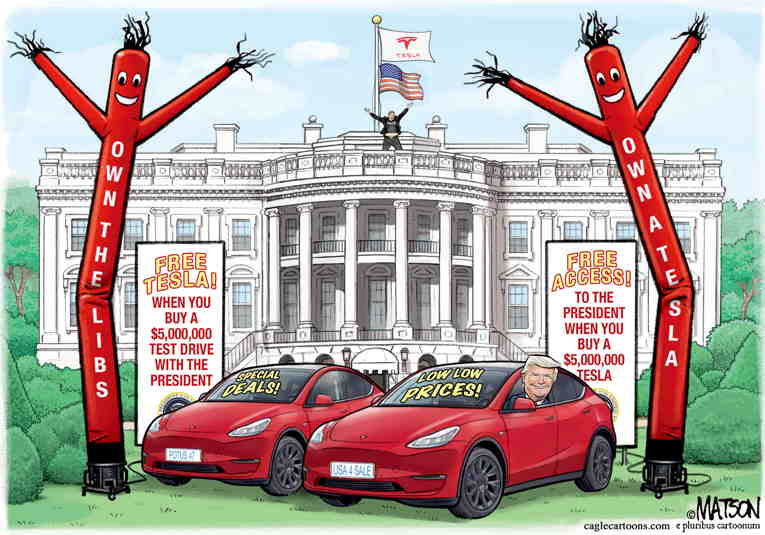 Political/Editorial Cartoon by RJ Matson, Cagle Cartoons on Tesla Tanks