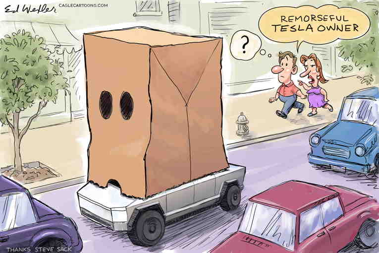 Political/Editorial Cartoon by Ed Wexler, PoliticalCartoons.com on Tesla Tanks