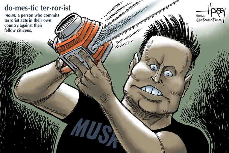Political/Editorial Cartoon by Pat Bagley, Salt Lake Tribune on Musk Goes Bat Shit Crazy