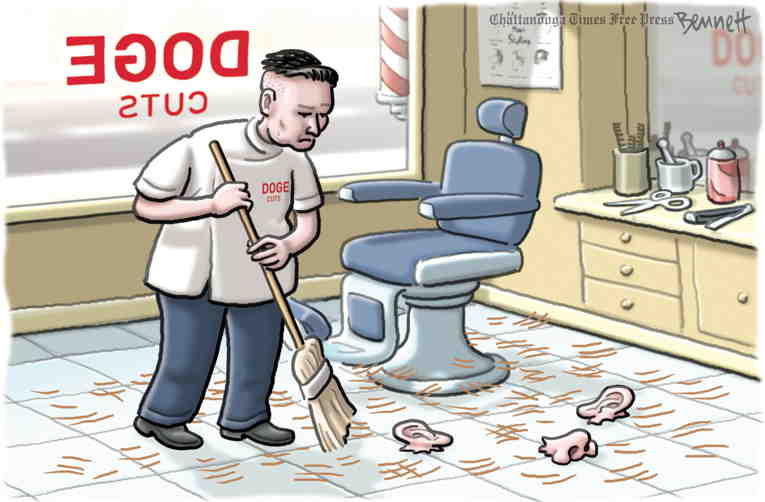 Political/Editorial Cartoon by Clay Bennett, Chattanooga Times Free Press on Musk Goes Bat Shit Crazy