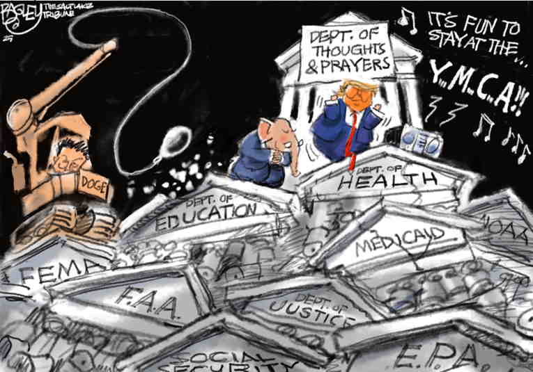 Political/Editorial Cartoon by Pat Bagley, Salt Lake Tribune on Musk Goes Bat Shit Crazy