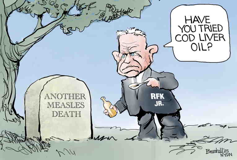 Political/Editorial Cartoon by Bill Bramhall, New York Daily News on Two Dead From Measles