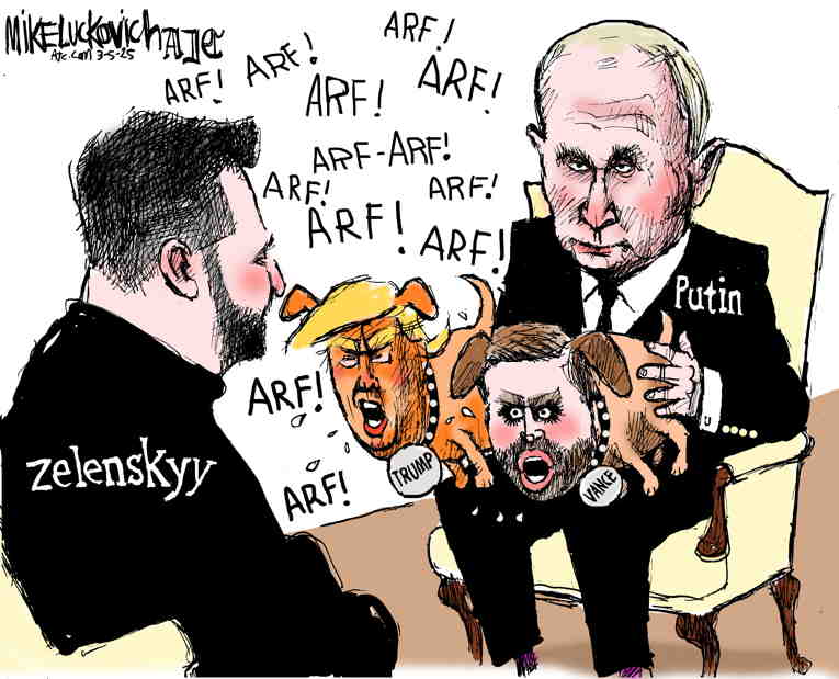 Political/Editorial Cartoon by Mike Luckovich, Atlanta Journal-Constitution on Trump Aligns With Putin