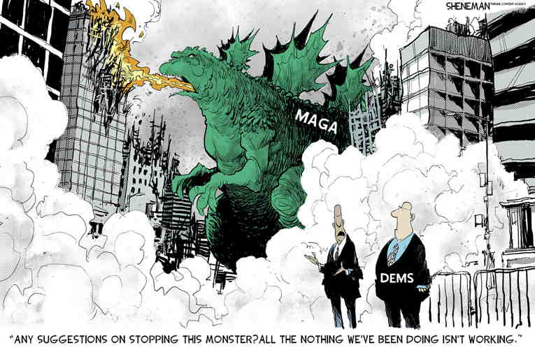 Political/Editorial Cartoon by Drew Sheneman, Newark Star Ledger on Democrats Object