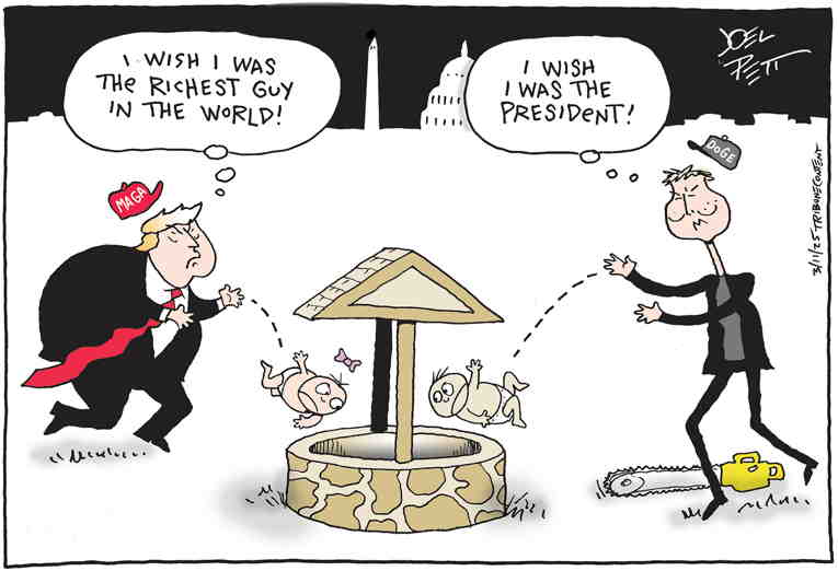 Political/Editorial Cartoon by Joel Pett, Lexington Herald-Leader, CWS/CartoonArts Intl. on Trump Goes Bat Shit Crazy