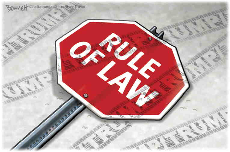 Political/Editorial Cartoon by Clay Bennett, Chattanooga Times Free Press on Trump Defies Court Order