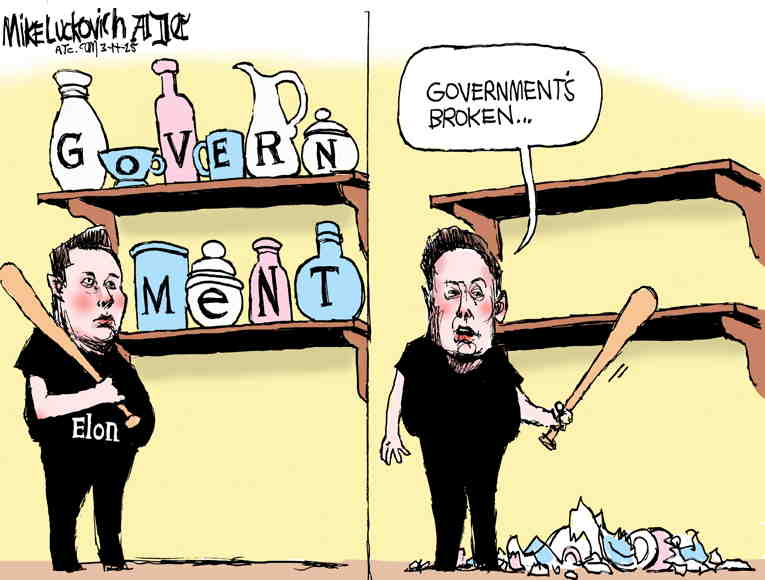 Political/Editorial Cartoon by Mike Luckovich, Atlanta Journal-Constitution on Musk Continues Attack