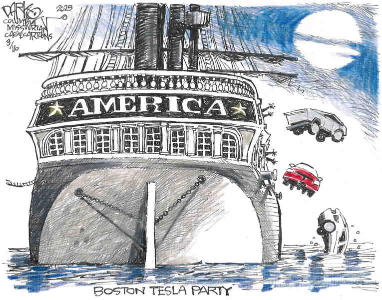 Political/Editorial Cartoon by John Darkow, Columbia Daily Tribune, Missouri on World Protesting Tesla