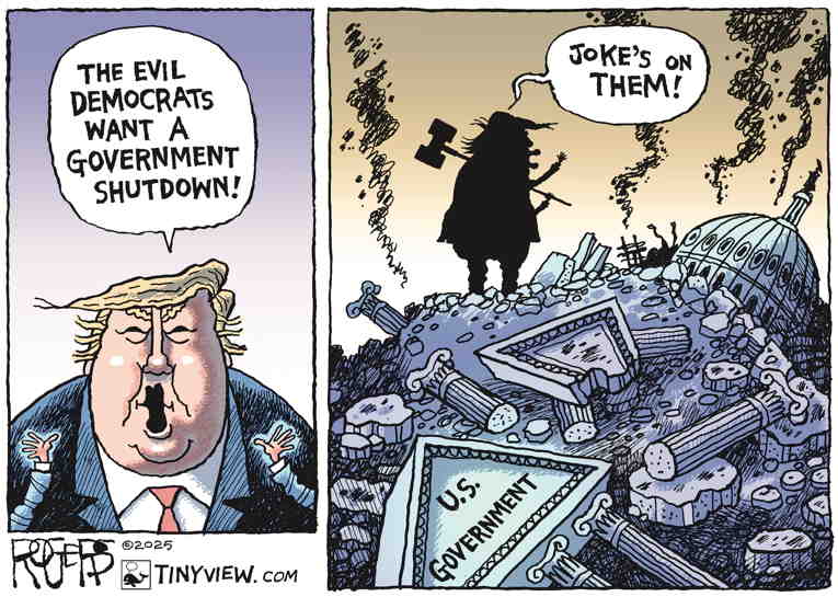 Political/Editorial Cartoon by Rob Rogers on Trump Acting as King