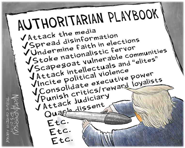 Political/Editorial Cartoon by Nick Anderson, Houston Chronicle on Trump Leaks War Plans