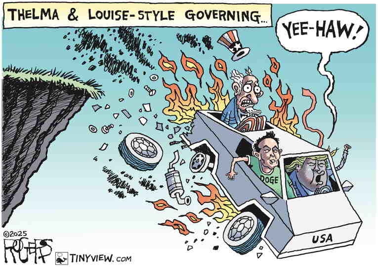 Political/Editorial Cartoon by Rob Rogers on Trump Leaks War Plans