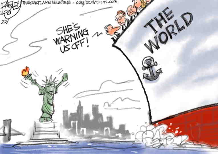 Political/Editorial Cartoon by Pat Bagley, Salt Lake Tribune on Trump Leaks War Plans