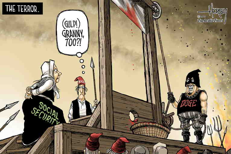 Political/Editorial Cartoon by David Horsey on DOGE Invades Social Security