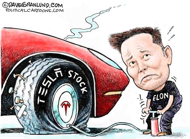 Political/Editorial Cartoon by Dave Granlund on Tesla in Trouble