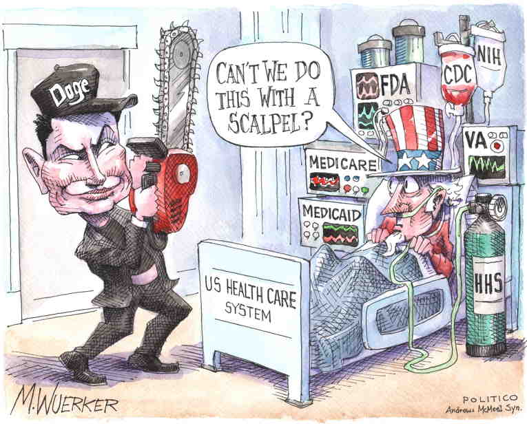 Political/Editorial Cartoon by Matt Wuerker, Politico on Musk’s Cuts Continue