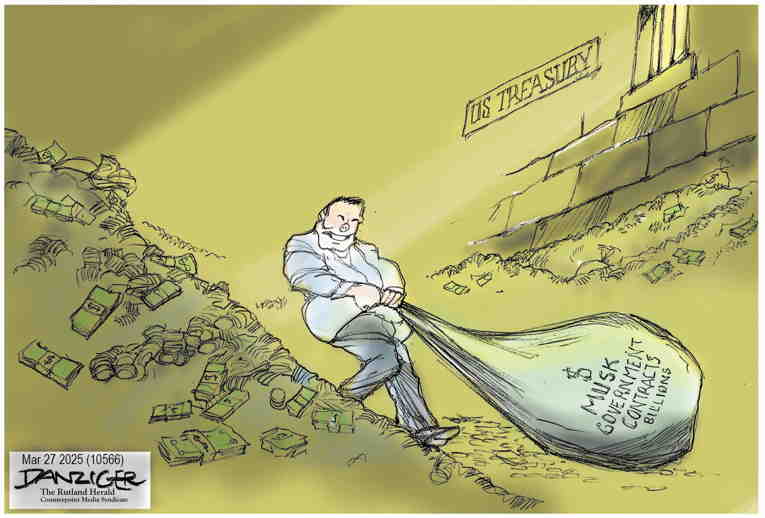 Political/Editorial Cartoon by Jeff Danziger on Musk’s Cuts Continue