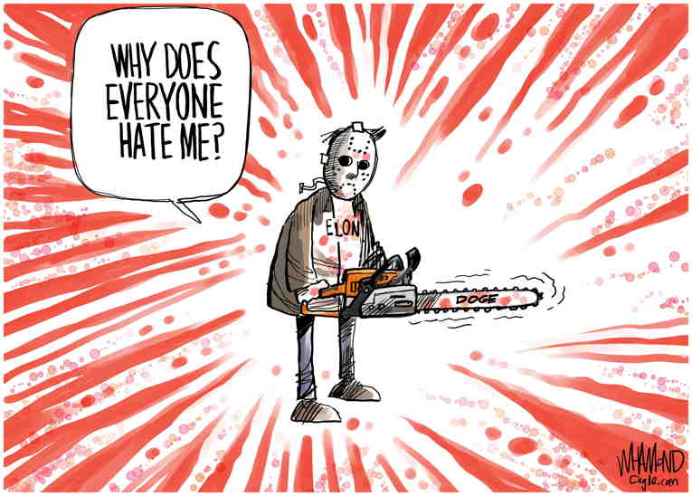 Political/Editorial Cartoon by Dave Whamond, Canada, PoliticalCartoons.com on Musk’s Cuts Continue