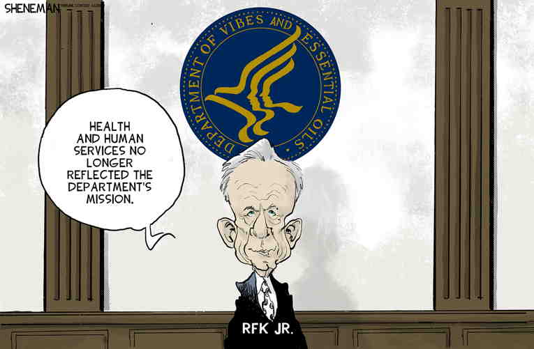 Political/Editorial Cartoon by Drew Sheneman, Newark Star Ledger on Measles Spreads in U.S.